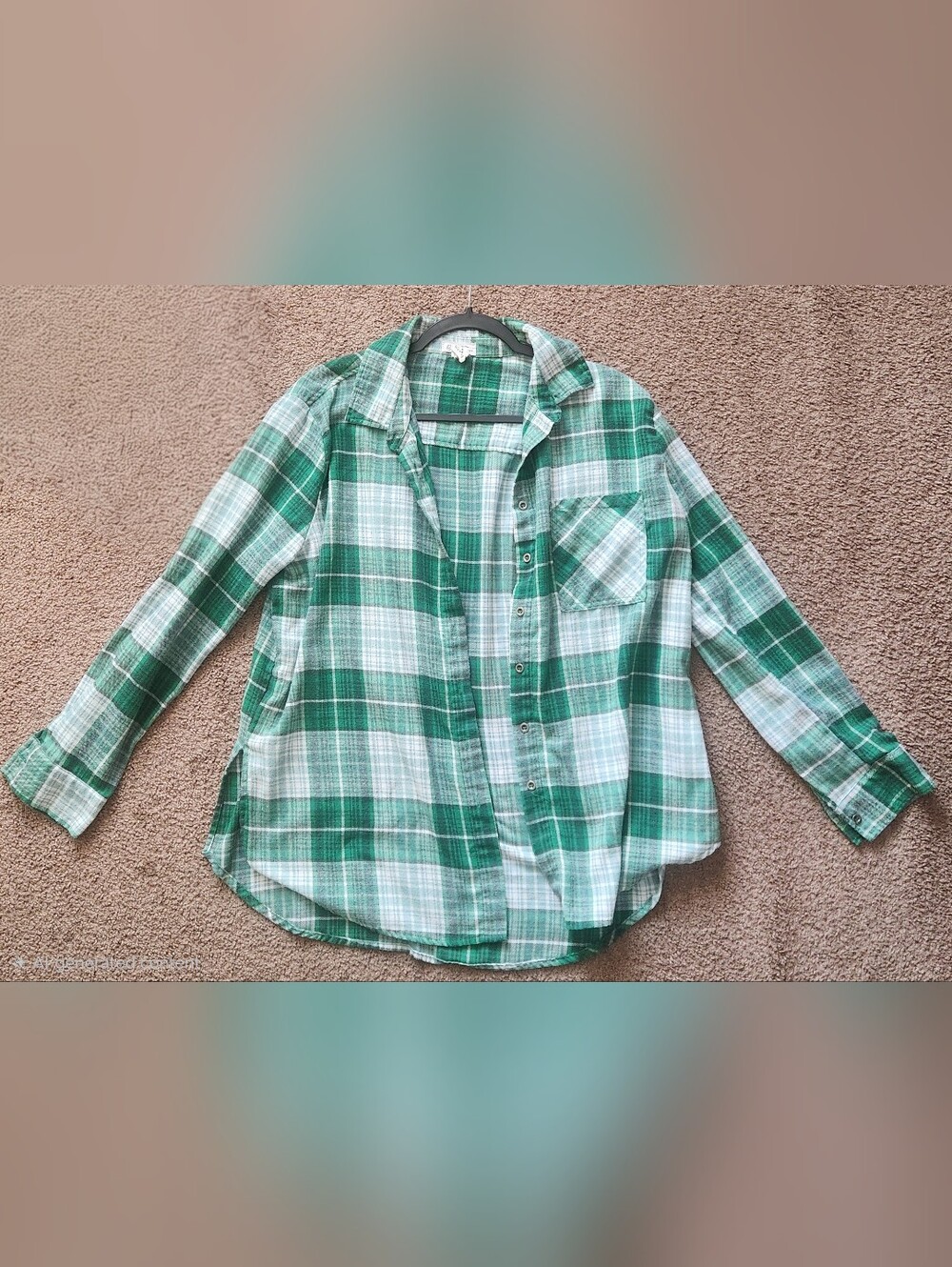 Birch and Stone Green and White Plaid Button Down Flannel